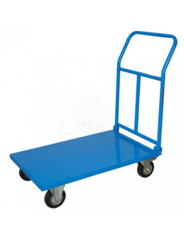 Carrello con pianale in lamiera 20/10 - manico pieghevole 4 ruote (2 fisse-2 girevoli) in gomma Ø cm 14 - cm 60x90x100h