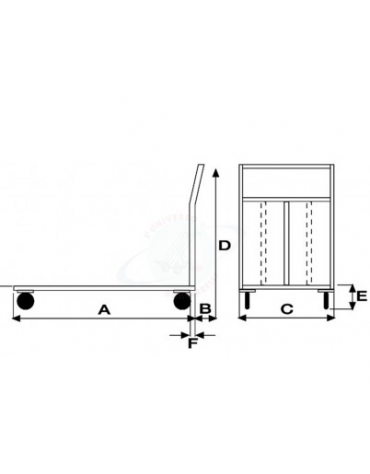 Carrello con pianale in lamiera 20/10 - manico pieghevole 4 ruote (2 fisse-2 girevoli) in gomma Ø cm 14 - cm 60x90x100h