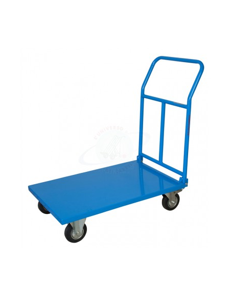 Carrello con pianale in lamiera 20/10 - 4 ruote (2 fisse-2 girevoli) in gomma piena, 2 con freno Ø cm 14 - cm 60x90x100h