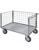 Carrello con pianale - 3 sponde in rete verniciata, 4 ruote girevoli gomma piena, 2 con freno - dim. utili cm 77,5x115x60,5h