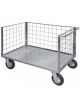 Carrello con pianale - 3 sponde in rete verniciata, 4 ruote girevoli gomma piena, 2 con freno - dim. utili cm 77,5x115x60,5h