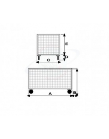 Carrello con pianale a 4 sponde in rete zincata di cui 1 ribaltabile, 4 ruote girevoli gomma piena Ø cm  20 - cm 75x115x65h