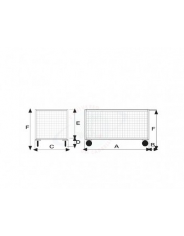 Pianale  - 3 sponde in rete zincata - 4 ruote(2 fisse-2 girevoli) pneumatiche, 2 con freno Ø cm26 - cm 77,5x115x60,5h