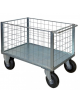 Carrello con pianale - 4 sponde in rete verniciata - 4 ruote(2 fisse-2 girevoli) pneumatiche Ø cm 26 - cm 75x115x60,5h