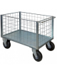 Carrello con pianale 4 sponde in rete verniciata - 4 ruote girevoli cm Ø26 pneumatiche - dim. utili cm 77,5x115x60,5h
