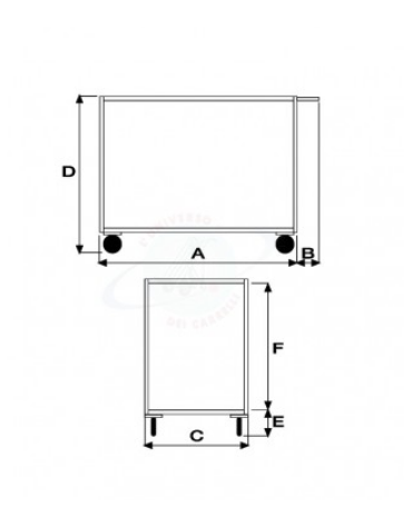 Carrello portatutto a 3 vasche, lamiera 20/10 - 4 ruote ( 2 fisse - 2 girevoli con freno ) gomma piena Ø cm 14 - cm 60x90x89,5h