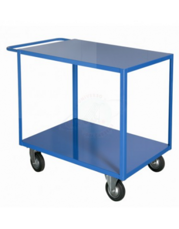 Carrello portatutto a 2 ripiani, lamiera 20/10 - 4 ruote ( 2 fisse - 2 girevoli con freno) Ø cm 14 gomma piena - piano cm 60x90