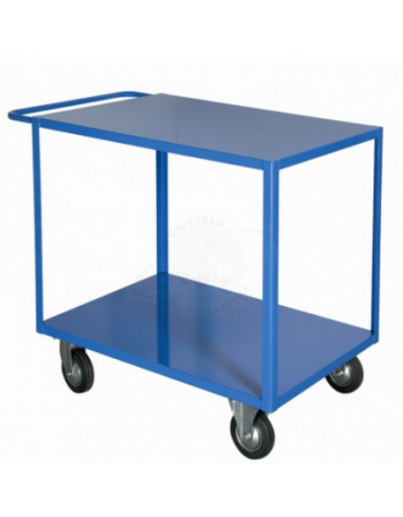 Carrello portatutto a 2 ripiani, lamiera 20/10 - 4 ruote girevoli gomma piena Ø cm 14 - piano cm 60x90