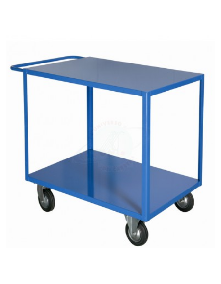 Carrello portatutto a 2 ripiani, lamiera 20/10 - 4 ruote girevoli (2 con freno) gomma piena Ø cm 14 - piano cm 60x90