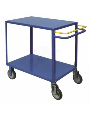 Carrello portatutto 2 piani con freno normalmente attivo 4 ruote (2 fisse - 2 girevoli) gomma piena Ø - cm 15 - cm 90x86x85h