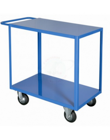 Carrello portatutto a 2 piani, lamiera 15/10, 4 ruote girevoli, 2 con freno gomma piena Ø cm 12,5 - cm 50x80x85h