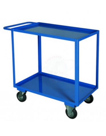 Carrello portatutto a 2 vasche, lamiera 15/10, 4 ruote girevoli gomma piena Ø cm 12,5 - cm 50x80x83h