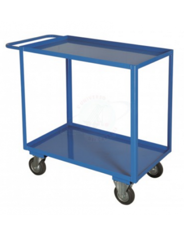 Carrello portatutto a 2 vasche, lamiera 15/10, 4 ruote girevoli gomma piena, 2 con freno Ø 12,5 - cm 50x80x83h