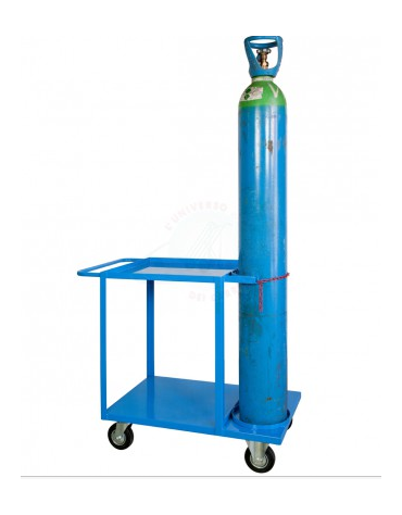 Carrello saldatrice con porta bombole posteriore 4 ruote Ø cm 14 (2 fisse-2 girevoli con freno) cm 60x103x83h