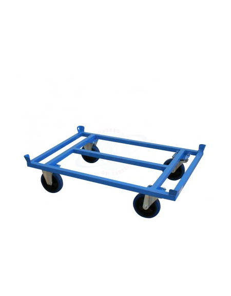 Carrello Porta Pallet Basso 4 ruote in gomma elastica blu d. 200x50 (2 fisse + 2 girevoli) cm 125x85x32h