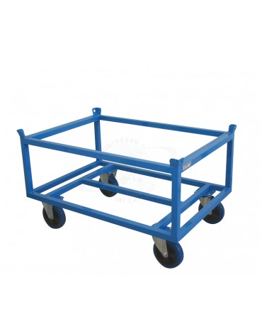 Carrello Porta Pallet Alto  - 4 ruote in gomma elastica blu d. 200x50 (2 fisse + 2 girevoli) cm 125,5x85,5x71h