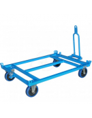 Carrello rimorchio porta europallet basso 4 ruote in gomma elastica blu Ø cm 20x5 (2 fisse + 2 girevoli) cm 140x85x32h