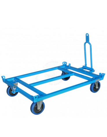 Carrello rimorchio porta europallet basso 4 ruote in gomma elastica blu Ø cm 20x5 (2 fisse + 2 girevoli) - cm 140x85x32h