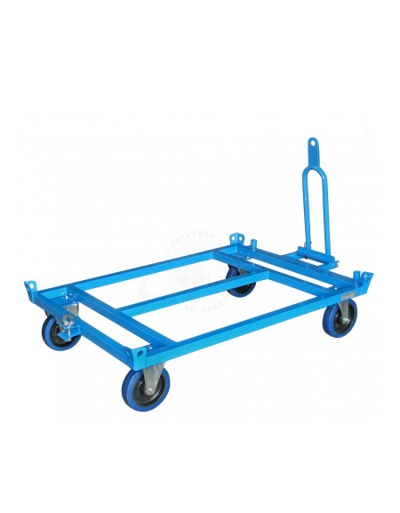 Carrello rimorchio porta europallet basso 4 ruote in gomma elastica blu Ø cm 20x5 (2 fisse + 2 girevoli) - cm 140x85x32h