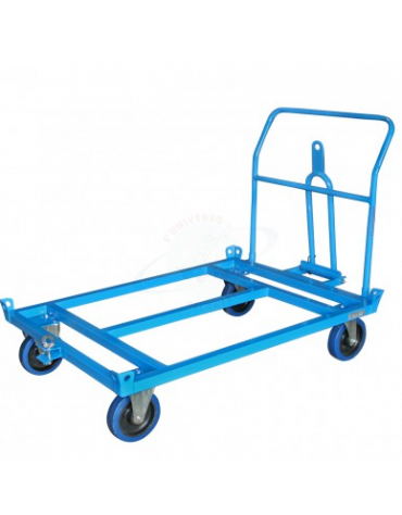 Carrello rimorchio porta europallet basso 4 ruote in gomma elastica blu Ø cm 20x5 (2 fisse + 2 girevoli) - cm 140x85x32h