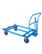 Carrello rimorchio porta europallet basso 4 ruote in gomma elastica blu Ø cm 20x5 (2 fisse + 2 girevoli) - cm 140x85x32h