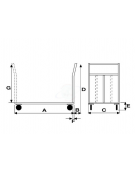 Carrello con pianale lamiera 20/10, 2 sponde (1 fissa+1 rimovibile) 4 ruote girevoli antiforatura, 2 con freno - piano cm 80x120
