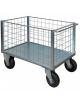 Carrello con pianale a 4 sponde in rete verniciata - 4 ruote antiforatura (2 fisse-2 girevoli) - dim. utili cm 75x115x60,5h