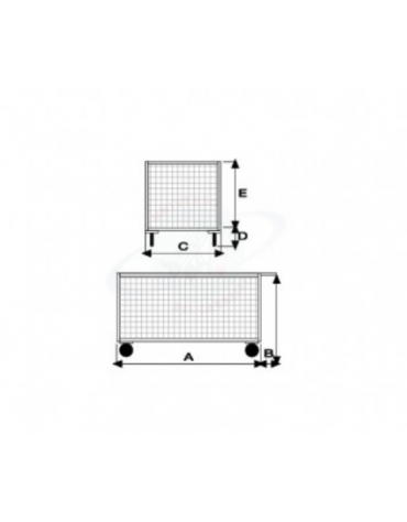 Pianale a 4 sponde - 1 ribaltabile in rete zincata - 4 ruote pneumatiche (2 fisse-2 girevoli) antiforatura - cm 75x115x60,5h