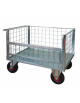 Pianale a 4 sponde in rete verniciata, 1 ribaltabile - 4 ruote pneumatiche (2 girevoli con freno) - dim. utili cm 75x115x60,5h