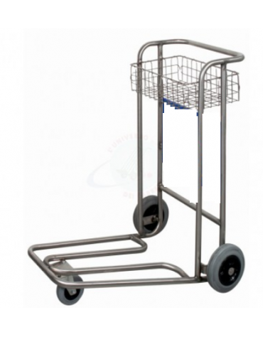 Carrello portabagagli compenetrabile cromato struttura in tubolare a tre ruote cestello cromato - cm 62x95x100h