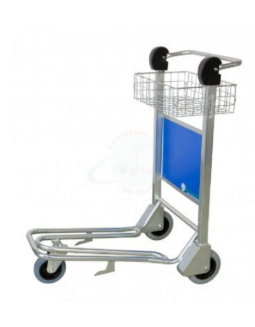 Carrello portabagagli compenetrabile in acciaio cromato freno normalmente attivo cestello in filo elettrosaldato - cm 56x94x106h