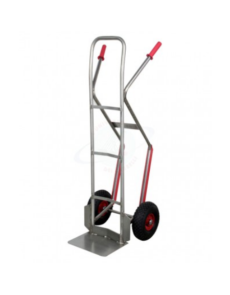 Carrello portacasse inox con scivolo 2 ruote pneumatiche antiforatura cerchio acciaio Ø cm 26 - cm 49x135