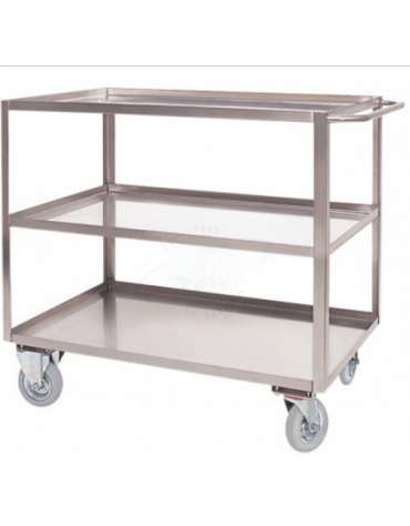 Carrello 3 piani in acciaio inox AISI304 - 4 ruote girevoli (2 con freno) - piano cm 60x90 - Portata Kg 300