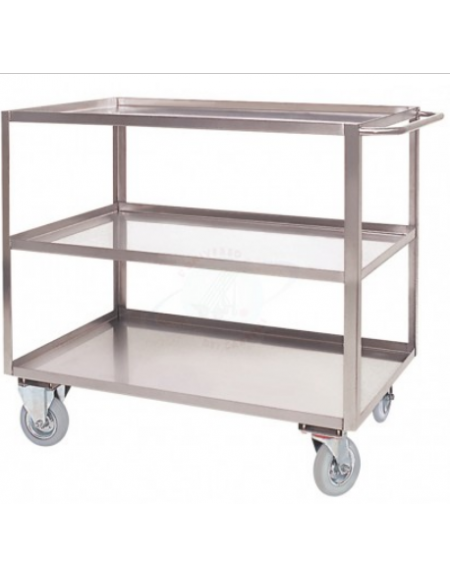 Carrello 3 piani in acciaio inox AISI304 - 4 ruote girevoli (2 con freno) - piano cm 60x90 - Portata Kg 300