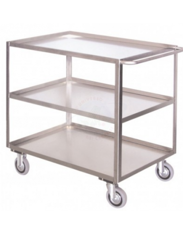 Carrello a 3 piani con struttura acciaio inox AISI304 4 ruote (2 girevoli) -piano cm 50x80 - Portata Kg 250