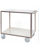 Carrello a 2 ripiani lisci in acciaio inox AISI 304 spessore 12/10 - Portata kg 300 - 2 ruote girevoli, 2 fisse - piano cm 60x90