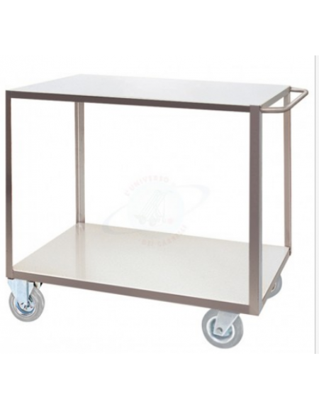 Carrello a 2 piani lisci in acciaio inox AISI 304 spessore 12/10,Portata kg 250,2 ruote fisse, 2 girevoli - piano cm 50x80 Carrello a 2 piani lisci in acciaio inox AISI 304 spessore 12/10,Portata kg 250,2 ruote fisse, 2 girevoli - piano cm 50x80