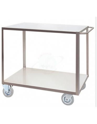 Carrello portatutto a 2 piani, in acciaio Inox AISI 304, 4 ruote (2 fisse - 2 girevoli con freno) - piano cm 60x90