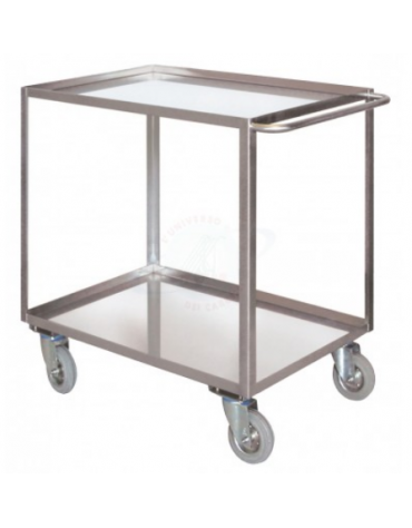 Carrello portatutto a 2 vasche ,in acciaio Inox AISI 304, Portata Kg 300, 4  ruote girevoli, 2 con freno - piano cm 50x80 