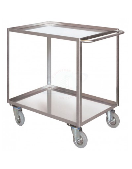 Carrello portatutto a 2 vasche, in acciaio Inox AISI 304, Portata Kg 300, 4  ruote (2 girevoli con freno) - piano cm 50x80 