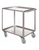 Carrello portatutto 2 vasche, in acciaio Inox AISI 304 - Portata Kg 300 - 4 ruote girevoli cm Ø12,5 antitraccia - piano cm 50x80