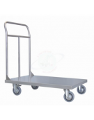 Carrello a pianale in lamiera 12/10 acciaio inox AISI 304, 4 ruote (2 fisse-2 girevoli con freno) Ø cm 12,5 - cm 60x90