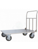 Carrello a pianale acciaio inox AISI304 lamiera 20/10 , 4 ruote girevoli, 2 con freno in gomma piena Ø cm 20 - piano cm 80x120