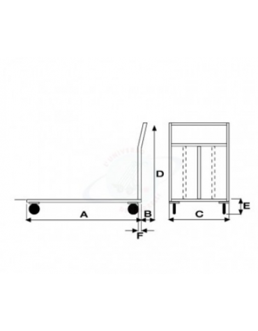 Pianale in acciaio AISI 304, spessore lamiera 20/10 -  4 ruote girevoli, 2 con freno pneumatiche Ø cm 26 - cm 80x123x110h