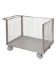 Carrello a pianale in acciaio inox a 3 sponde in rete 4 ruote  girevoli gomma grigia antitraccia 2 con freno Ø cm 14 - cm 60x90