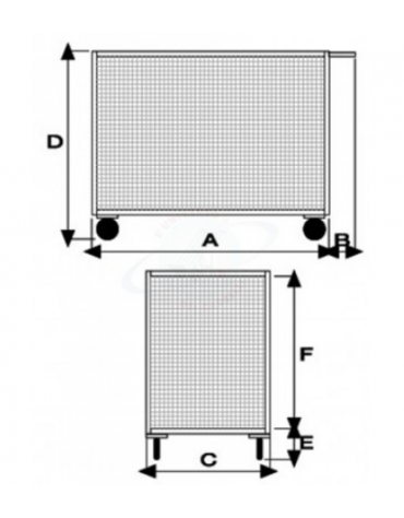 Carrello a pianale in Acciaio Inox AISI 304 a 4 sponde in rete, 4 ruote (2 fisse - 2 girevoli) in gomma antitraccia Ø cm 12,5