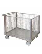 Carrello con pianale in acciaio inox 4 sponde in rete - 4 ruote cm Ø14 antitraccia (2 fisse-2 girevoli con freno) - cm 60x104x81