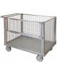 Carrello con pianale, in acciaio Inox AISI 304 - 4 sponde in rete, 1 ribaltabile - 4 ruote antitraccia (2 fisse - 2 girevoli)