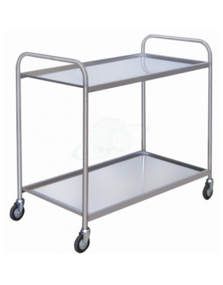 Carrello di servizio a 2 ripiani in acciaio AISI 304 Portata kg 100, 4 ruote in gomma girevoli, 2 con freno - cm 111x57x96h