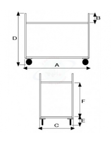 Carrello di servizio a 2 ripiani stampati in acciaio Portata kg 100, 4 ruote in gomma girevoli - cm 92x58x96,5h